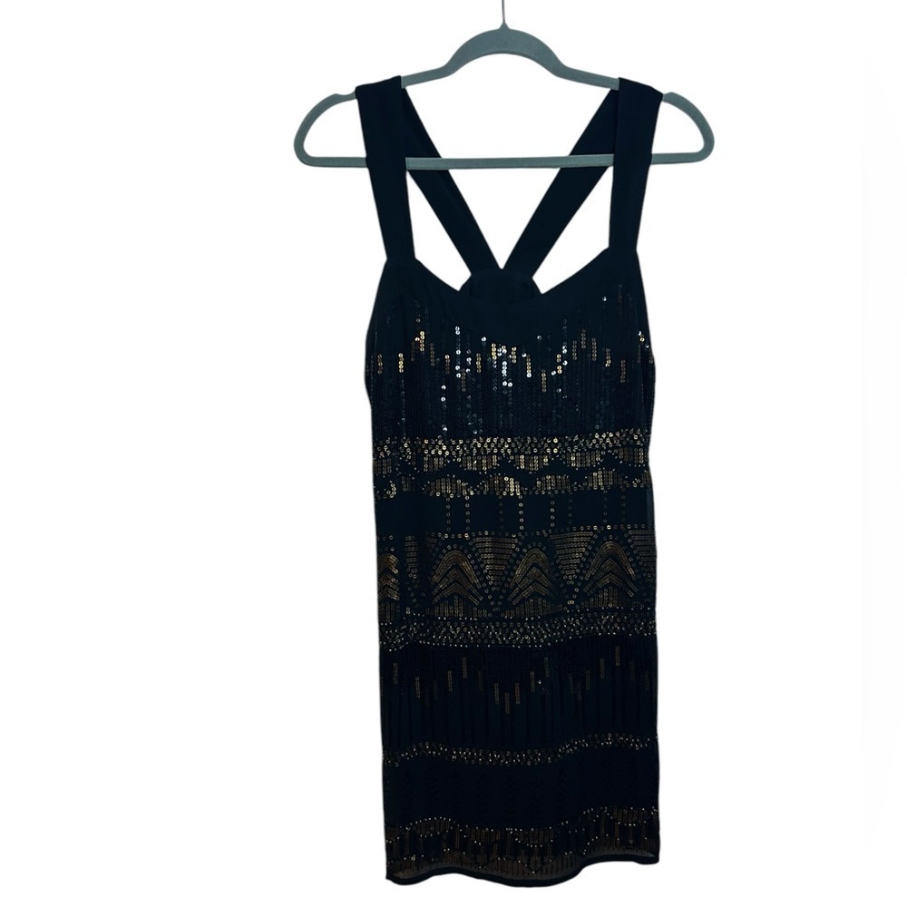 Forever 21 Y2K Elegant Black and Gold Sequin Mini Dress